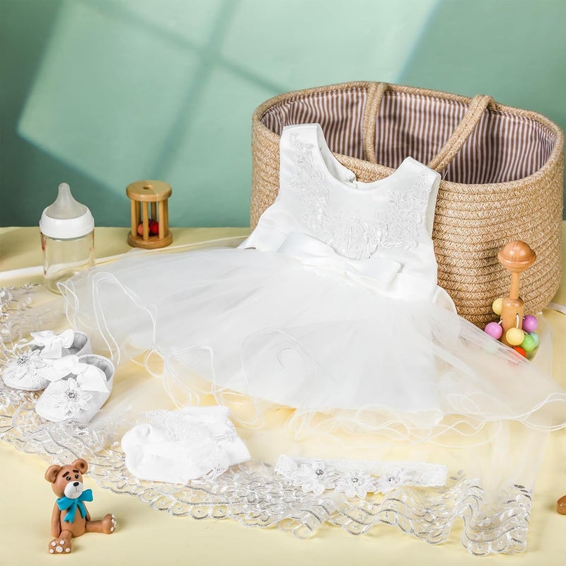 Cutecrop 5 Pcs Baptism Outfit for Baby Girls Christening Outfit Socks Shoes First Communion for Infant Toddler - Image 4